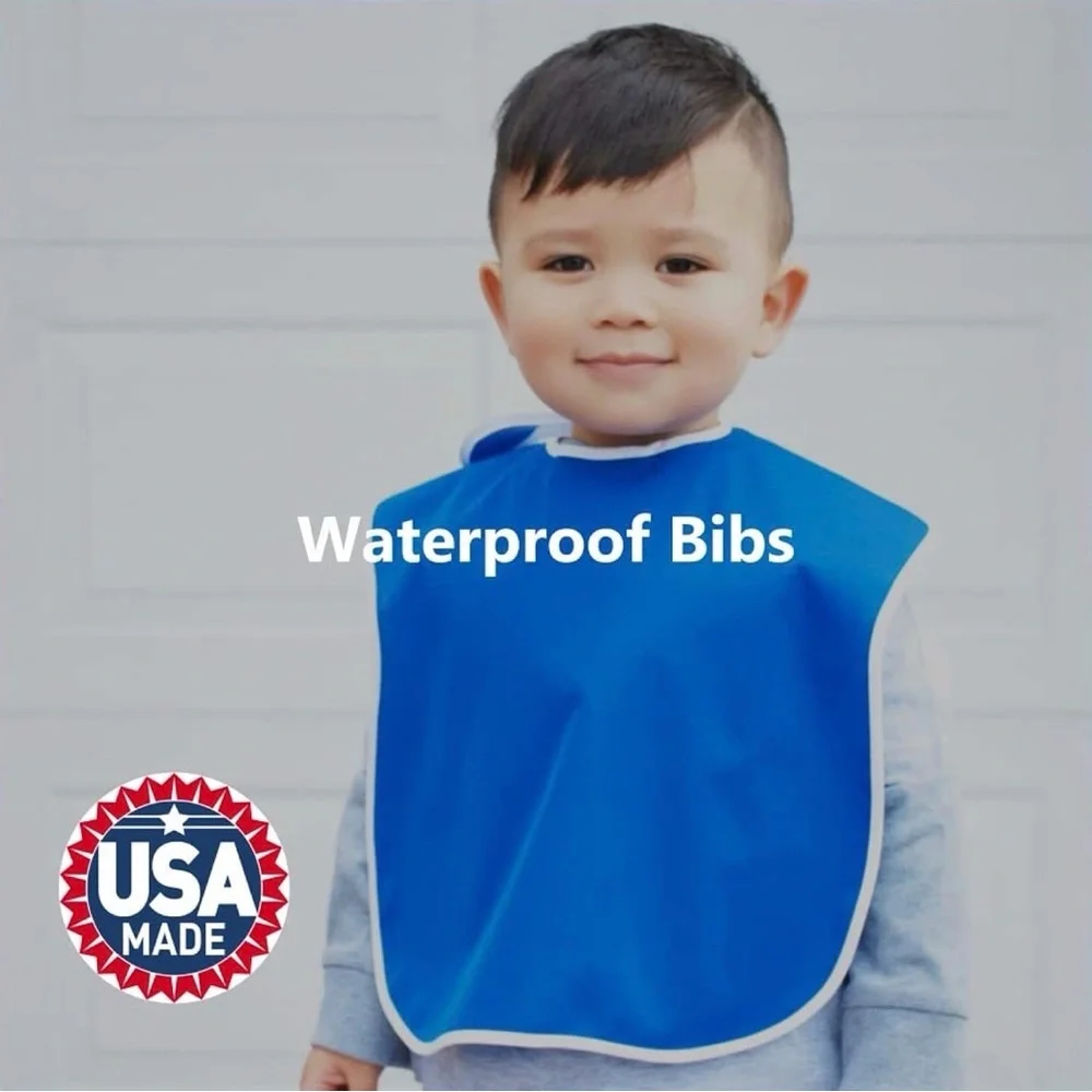 5 Pack Waterproof Baby Bib Set Snap Closure Wipe Clean Red Blue Green